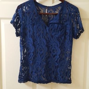 Lace sheer Henley top